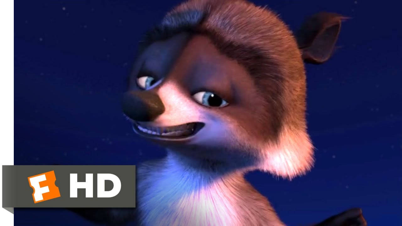 Over The Hedge 桌布 壁紙 — 卡通狐狸的特寫，大眼睛咧嘴笑，背景是星空夜空。
