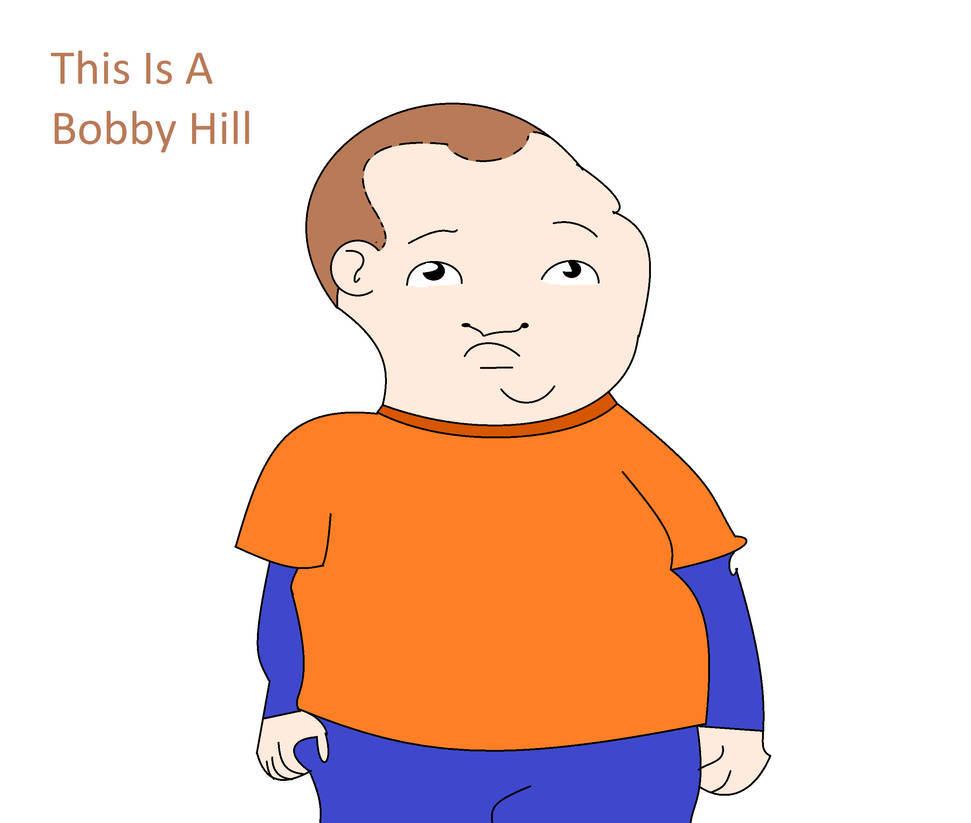 Bobby Hill 桌布 壁紙 — 卡通男孩 Bobby Hill 穿著橙色襯衫和藍色褲子，在白色背景上露出嘟嘴的表情。