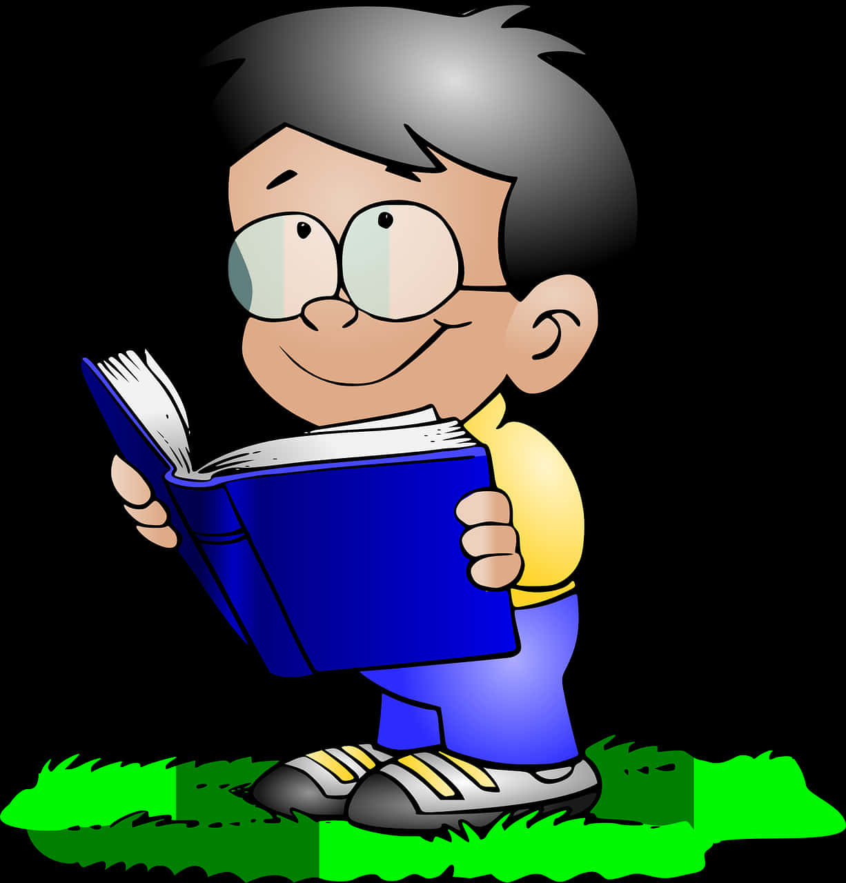 卡通男孩閱讀書籍 壁紙
