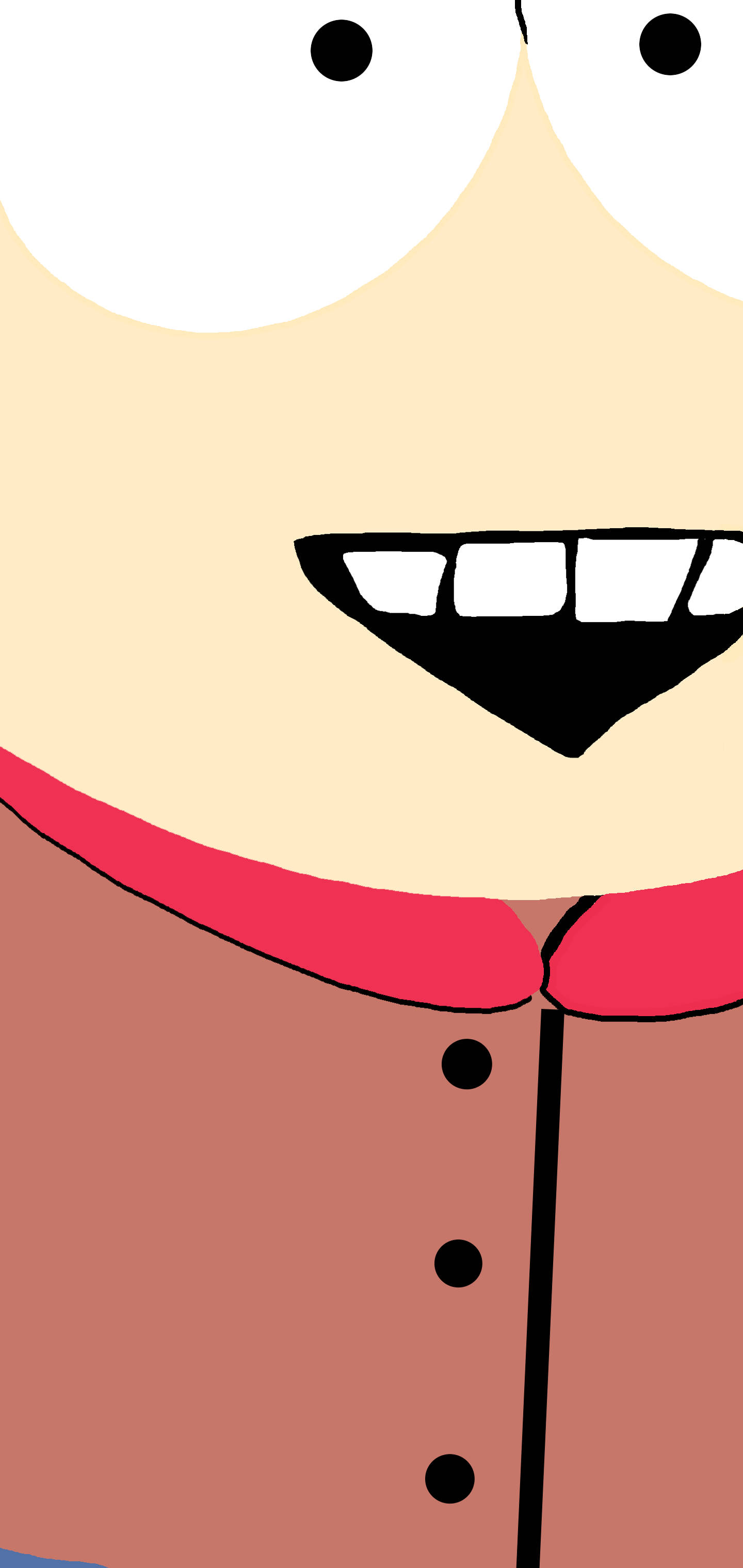 stan marsh 桌布 壁紙 — 卡通臉部特寫，大眼睛和露齒笑容，身穿紅色領棕色外套。
