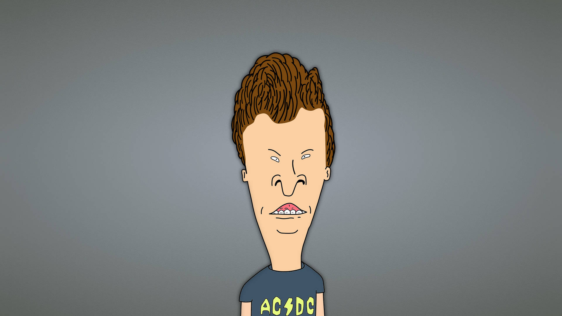 Beavis 桌布 壁紙 — 卡通角色，棕色頭髮，身穿ACDC襯衫，背景為灰色。
