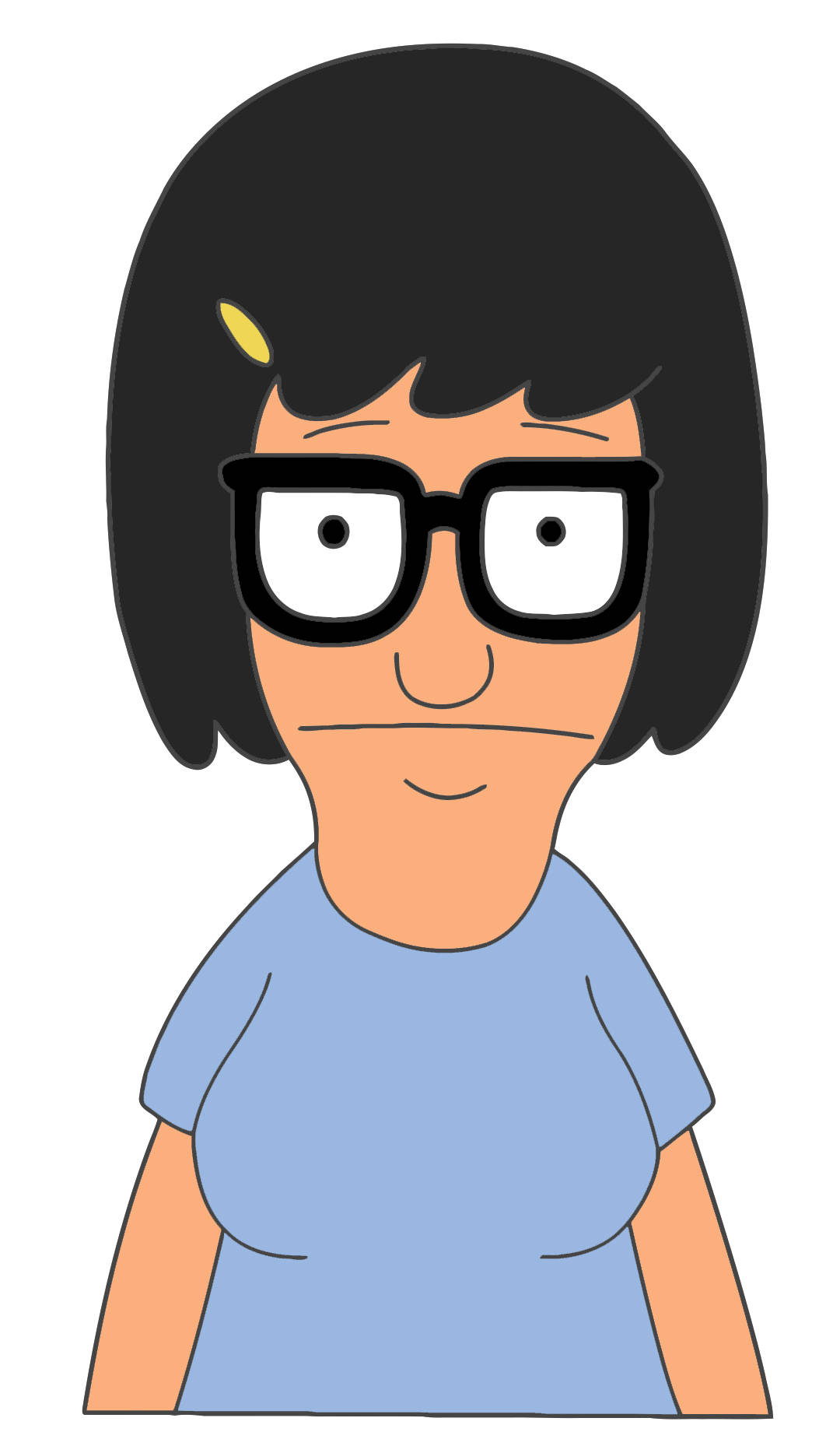 tina belcher 桌布 壁紙 — 卡通角色，黑色鮑伯頭，戴厚框眼鏡，身穿藍色T恤。