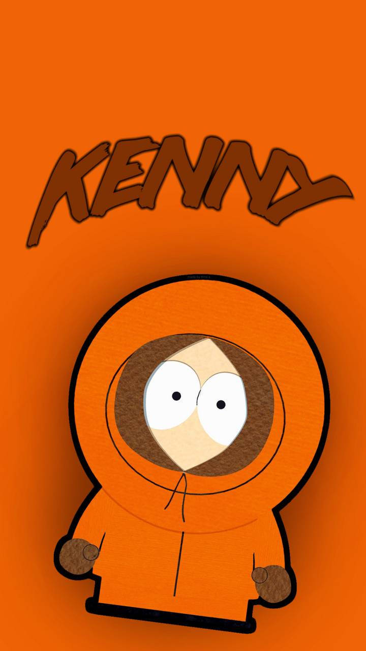 Kenny 桌布 壁紙 — 卡通角色Kenny身穿橙色連帽風衣，上方有名字，純橙色背景。