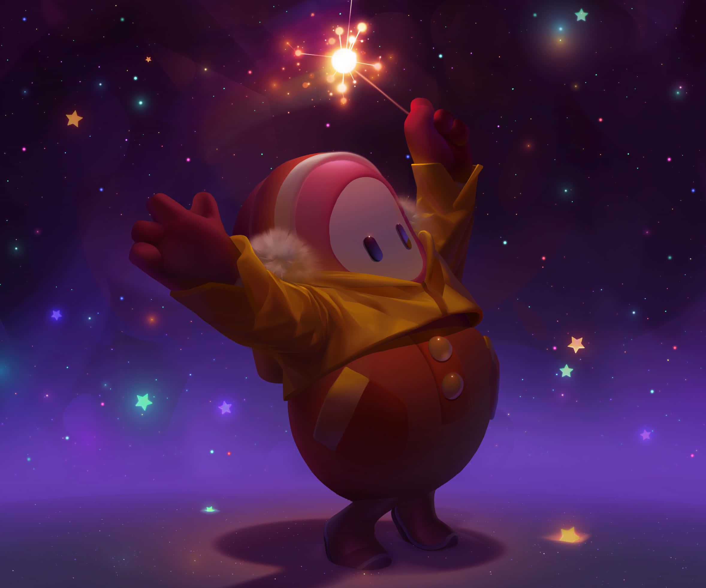卡通角色在天空中拿著一顆星星 壁紙
