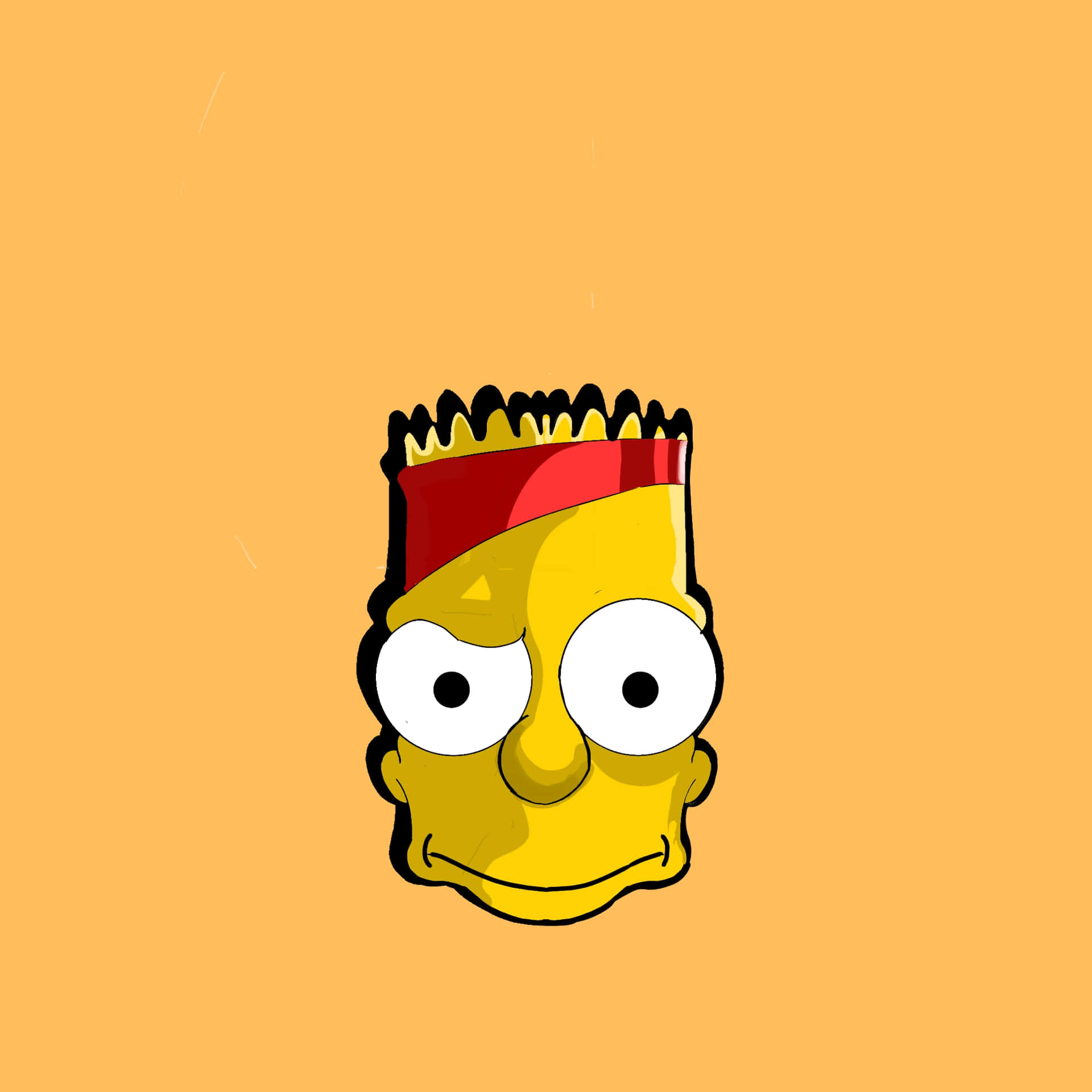 simpson 壁紙 — 卡通角色巴特·辛普森的頭像，帶有尖刺頭髮和紅色頭帶，居中於純橙色背景上。