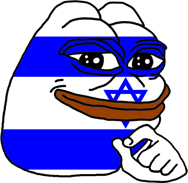 Pepe 桌布 壁紙 — 卡通青蛙帶有以色列國旗圖案和臉上的大衛之星，向前指著，表情得意。
