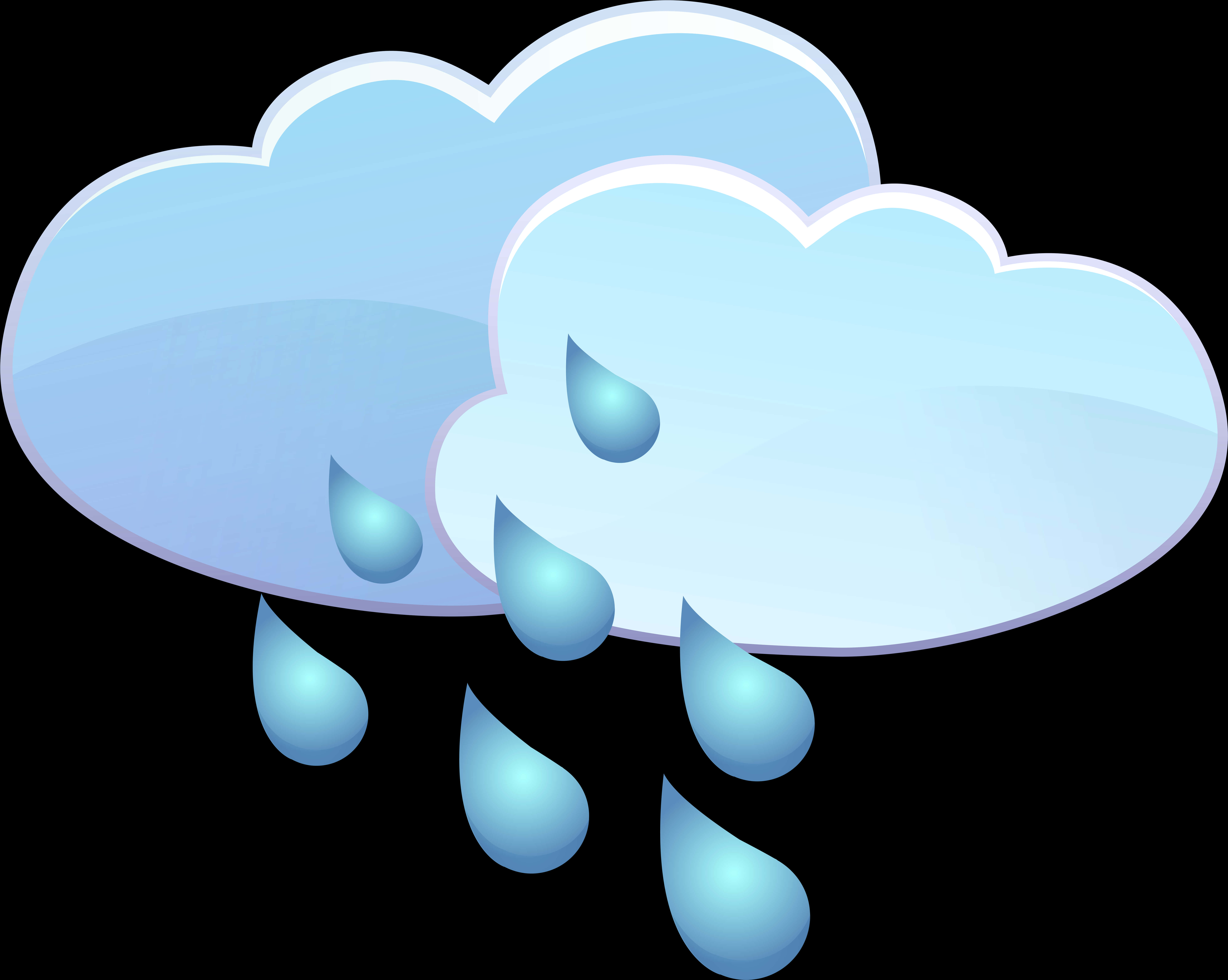 Raindrops 桌布 壁紙 — 卡通風格淺藍色雲朵，帶有光澤雨滴落在黑色背景上。