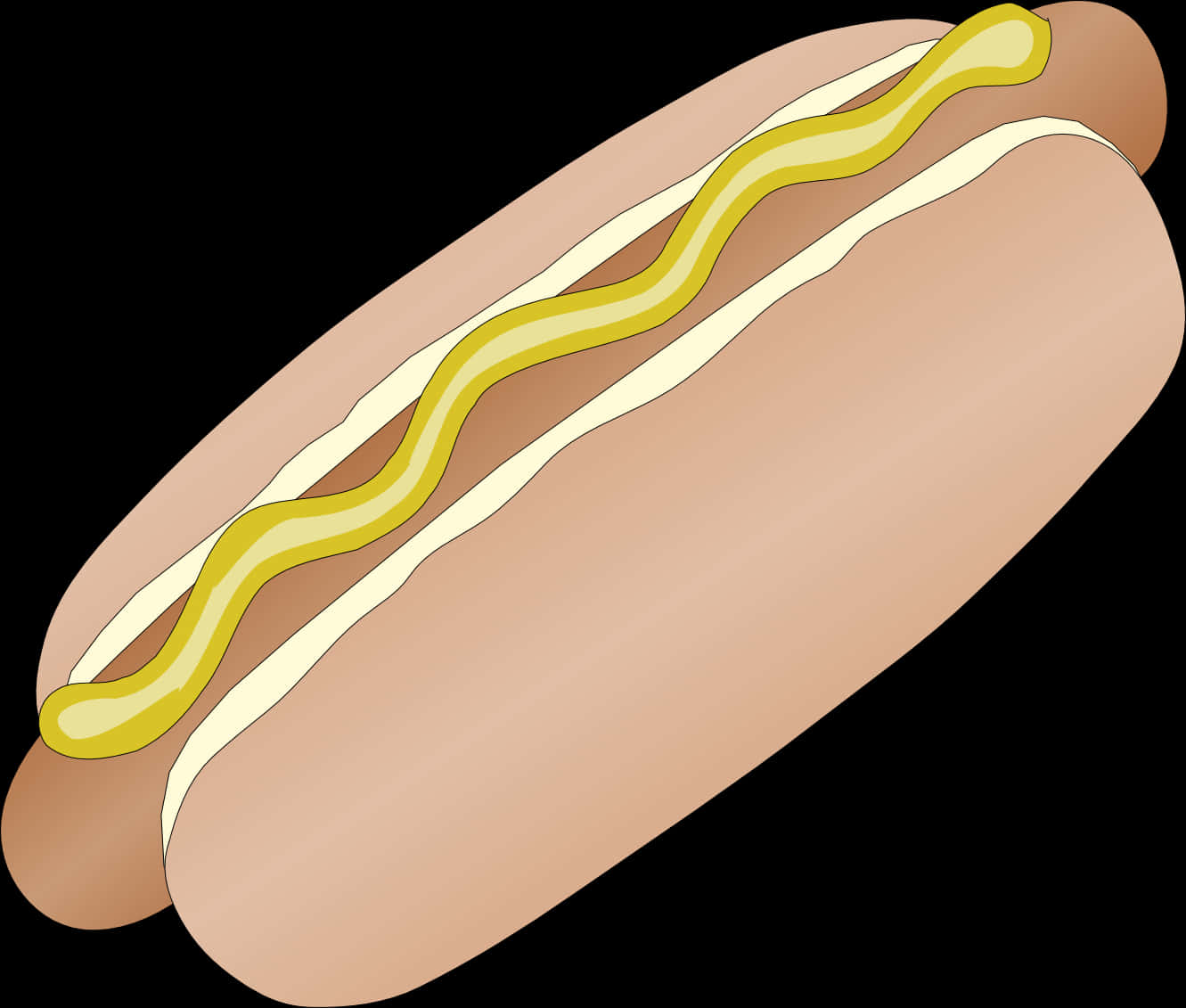 Hot Dog 桌布 壁紙 — 卡通風格熱狗，放在麵包中，配以芥末和蛋黃醬，黑色背景。