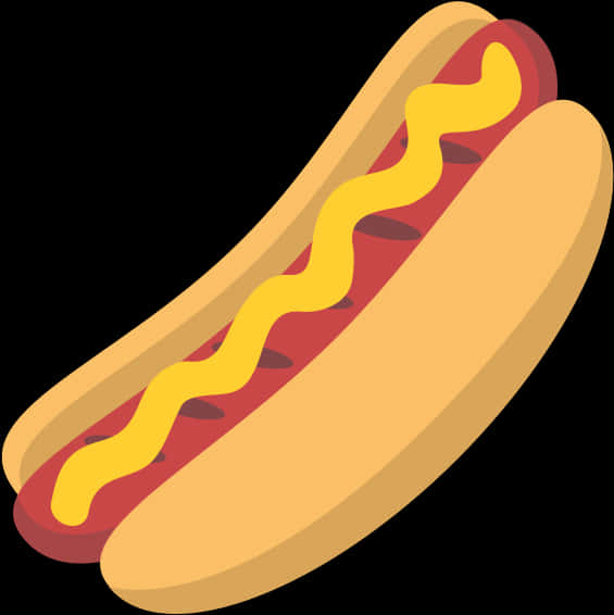 Hot Dog 桌布 壁紙 — 卡通風格熱狗，放在麵包中，配以芥末和番茄醬，黑色背景。