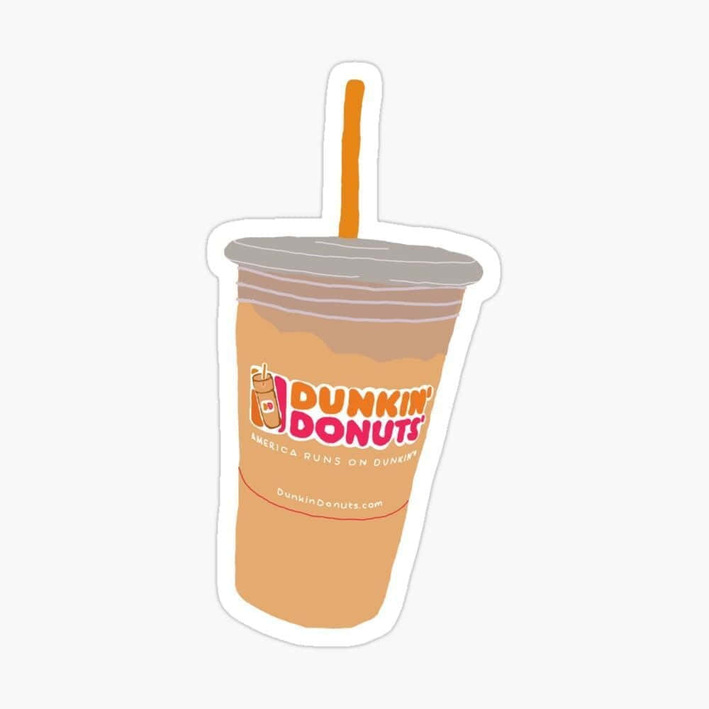 Dunkin Donuts 桌布 壁紙 — 卡通風格的Dunkin' Donuts冰咖啡杯，有橙色吸管和標誌，背景簡單。