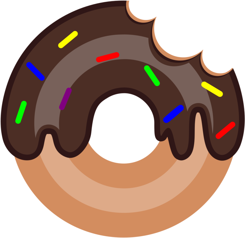 doughnut 桌布 壁紙 — 卡通風格的巧克力糖霜甜甜圈，上面有彩色糖粒，右上角被咬了一口。