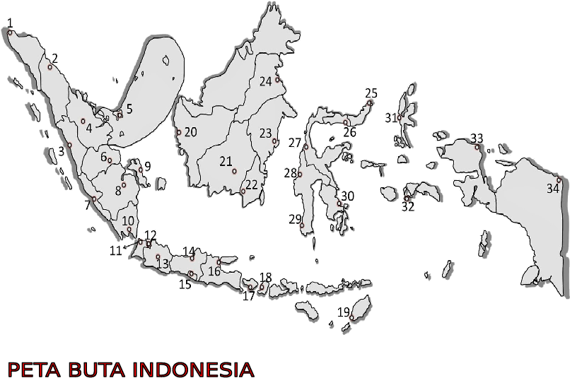 Indonesia Map 桌布 壁紙 — 印尼的極簡黑白地圖，帶有編號省份和底部紅色文字。
