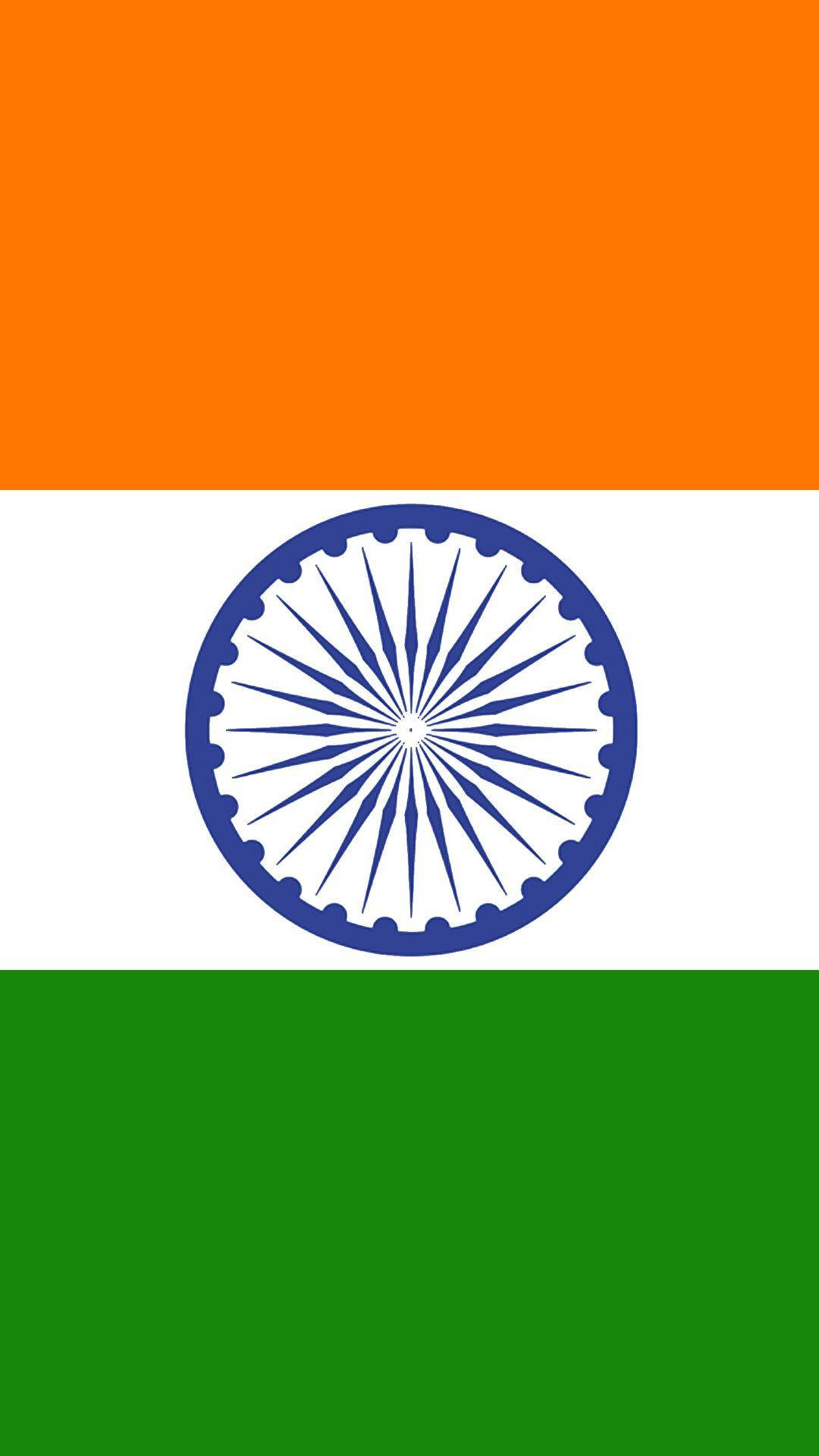 Tiranga 桌布 壁紙 — 印度國旗，帶有藏紅花、白色和綠色的水平條紋，中央有一個海軍藍色的阿育王法輪。