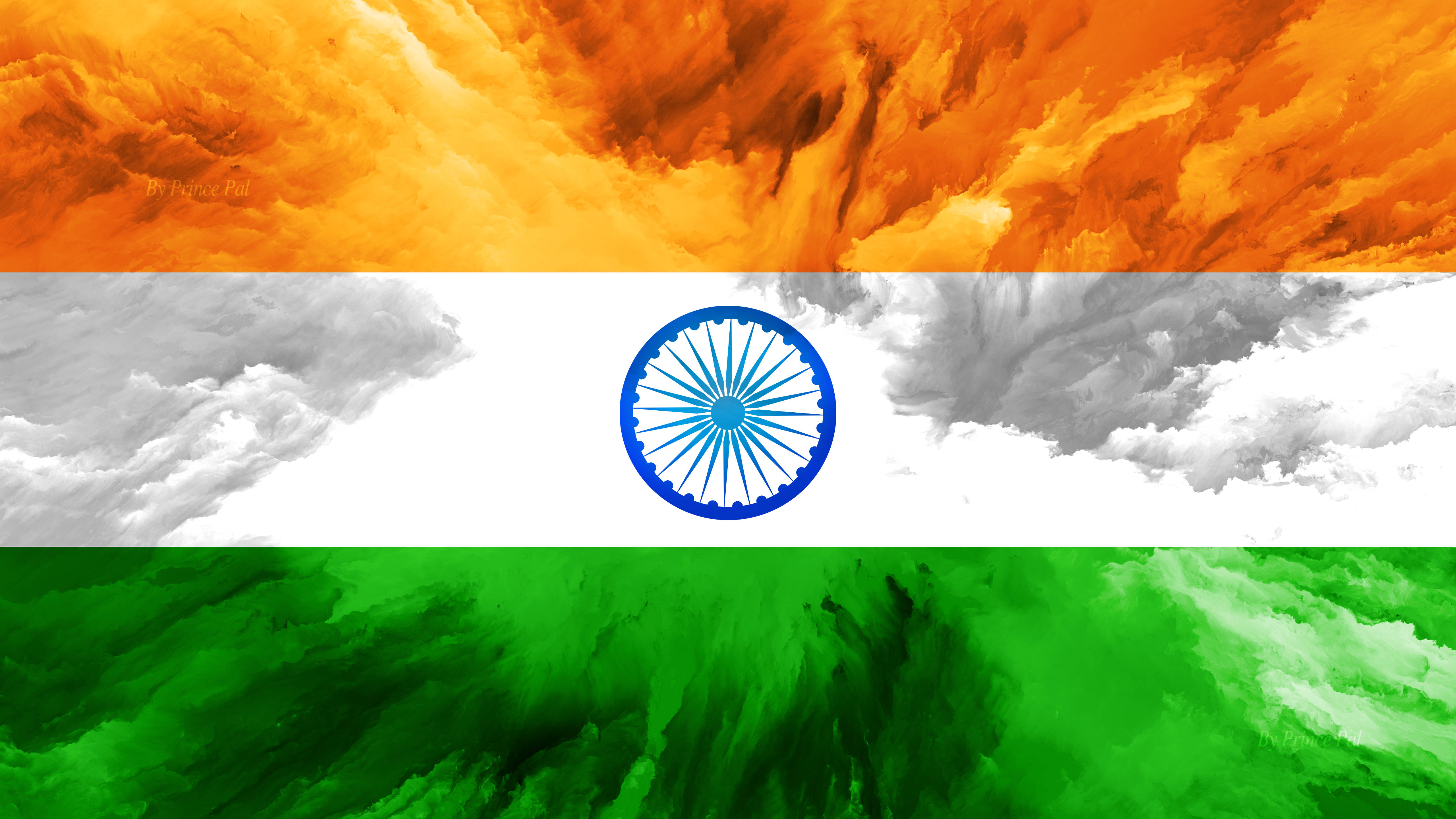 Indian 桌布 壁紙 — 印度國旗以充滿活力的水彩畫呈現，帶有藏紅花、白色和綠色條紋中旋轉的雲彩。