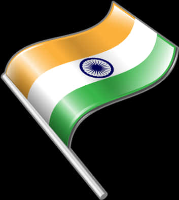 India Flag 桌布 壁紙 — 印度國旗在純黑背景上動態飄揚的光澤數位渲染。