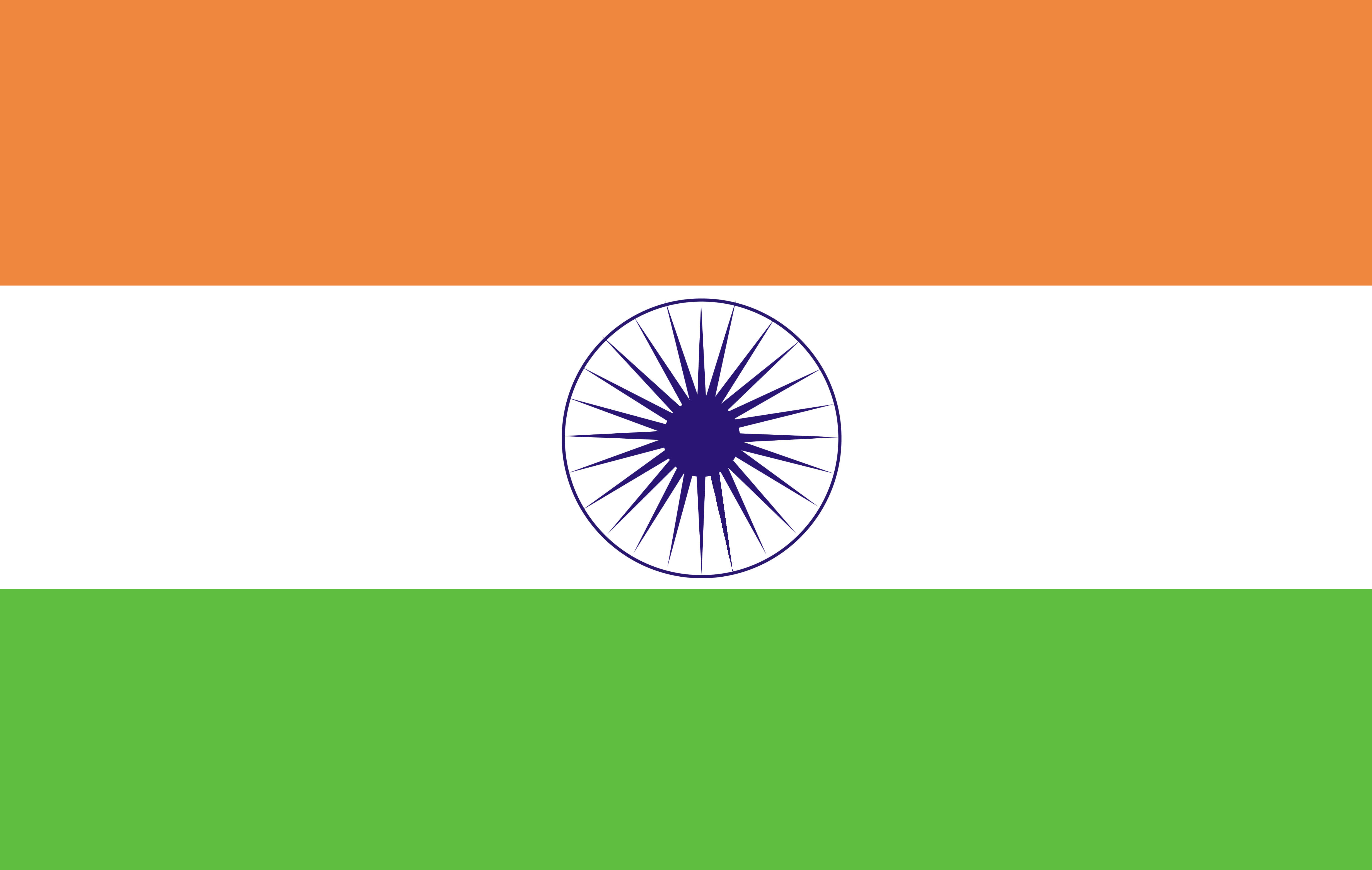 Indian 桌布 壁紙 — 印度國旗顯示三條水平條紋，分別為藏紅花、白色和綠色，中央有一個海軍藍色的阿育王法輪。