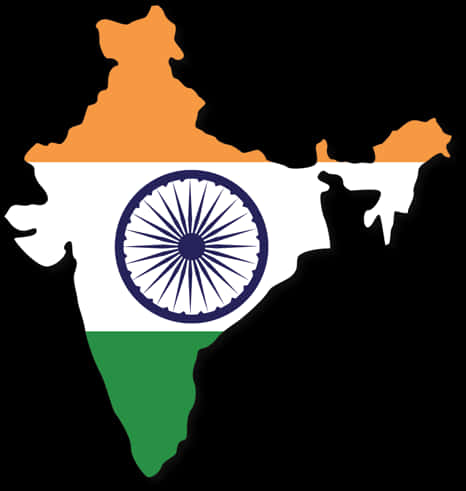 India Flag 桌布 壁紙 — 印度地圖輪廓填充其國旗三色及阿育王法輪置於白色帶中央。