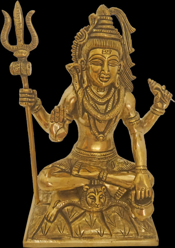 Hinduism 桌布 壁紙 — 印度教神祇濕婆的金色雕像，以冥想姿勢坐著，手持三叉戟和達瑪魯鼓，背景為黑色。