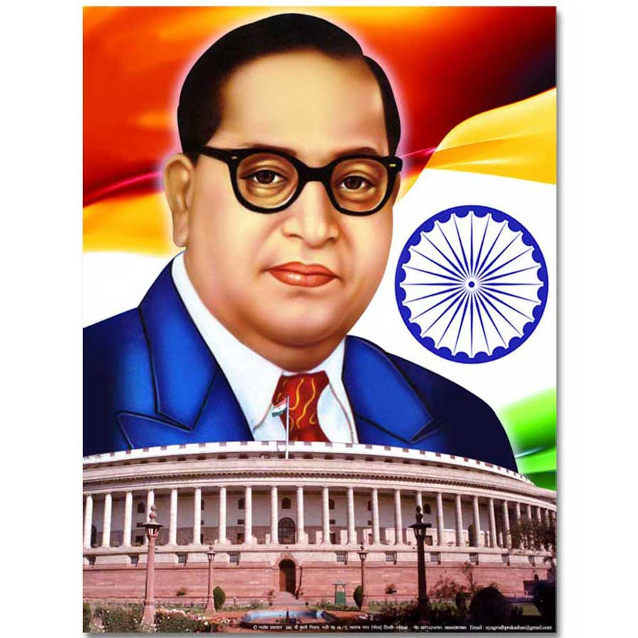 Ambedkar 桌布 壁紙 — 印度首任總理賈瓦哈拉爾·尼赫魯的肖像，身穿藍色西裝，下方有印度國旗和國會大廈。