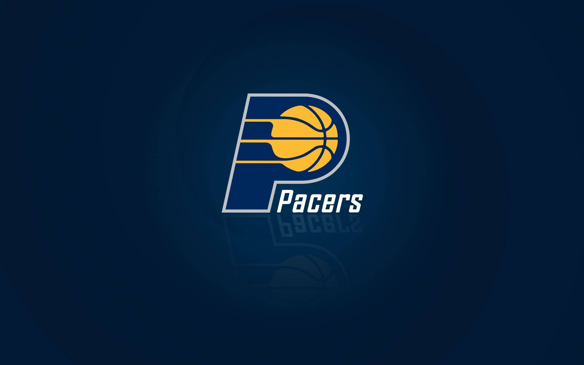Pacers 桌布 壁紙 — 印第安納溜馬隊標誌居中於深藍色漸變背景上，帶有微妙的圓形光效。