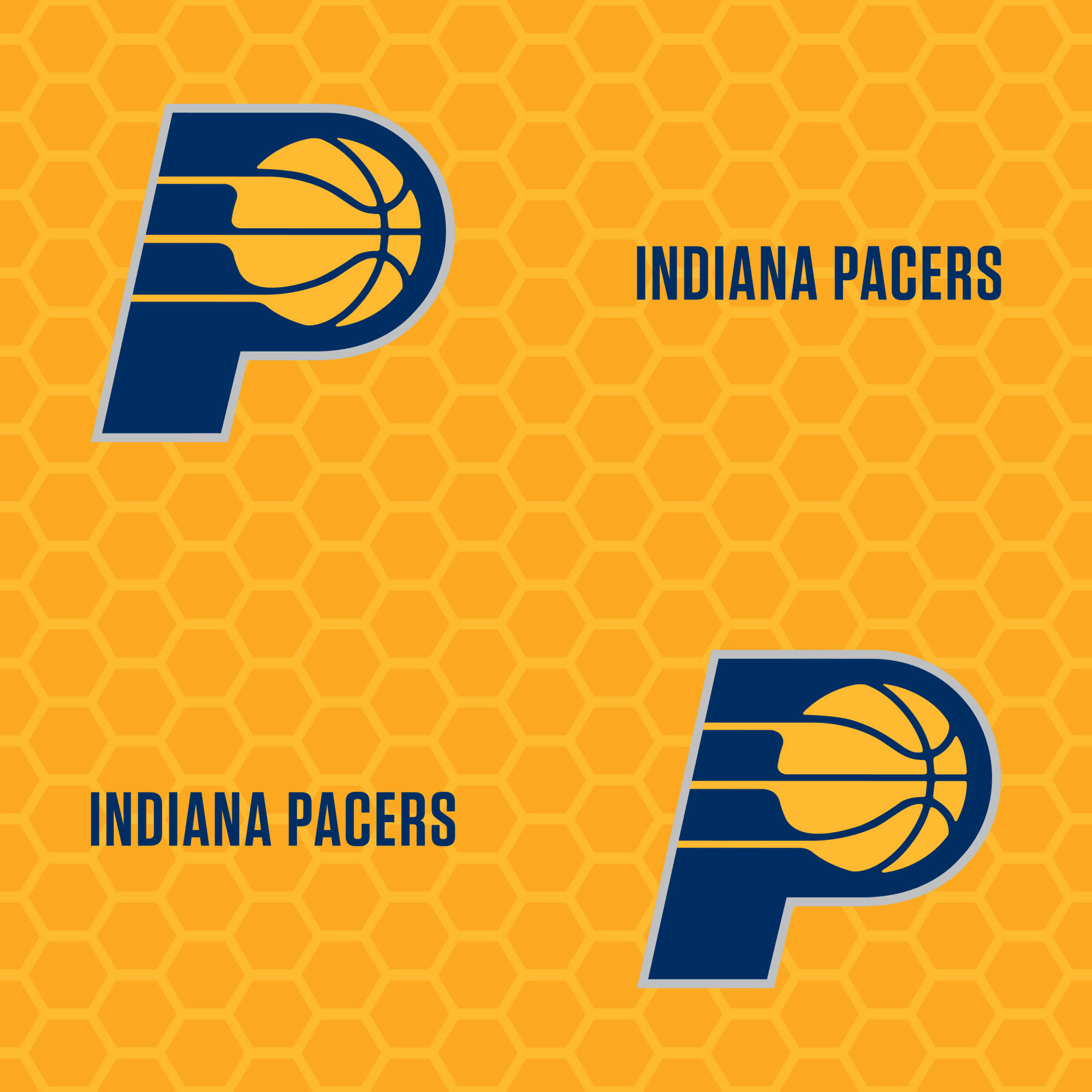 Pacers 桌布 壁紙 — 印第安納溜馬隊標誌重複在充滿活力的橙色六邊形圖案背景上。