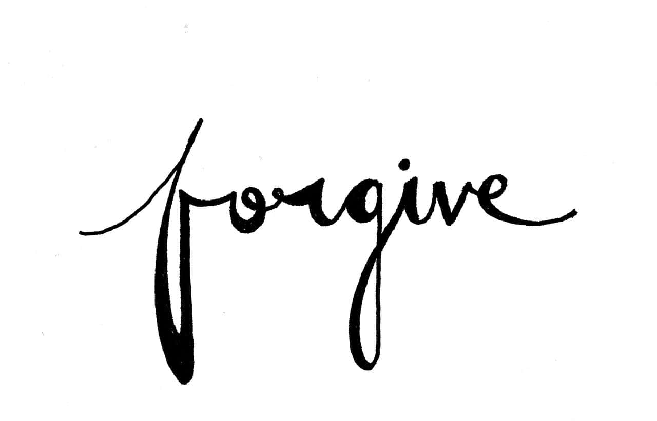 forgive 桌布 壁紙 — 「原諒」一詞以優雅的黑色草書字體寫在純白背景上。