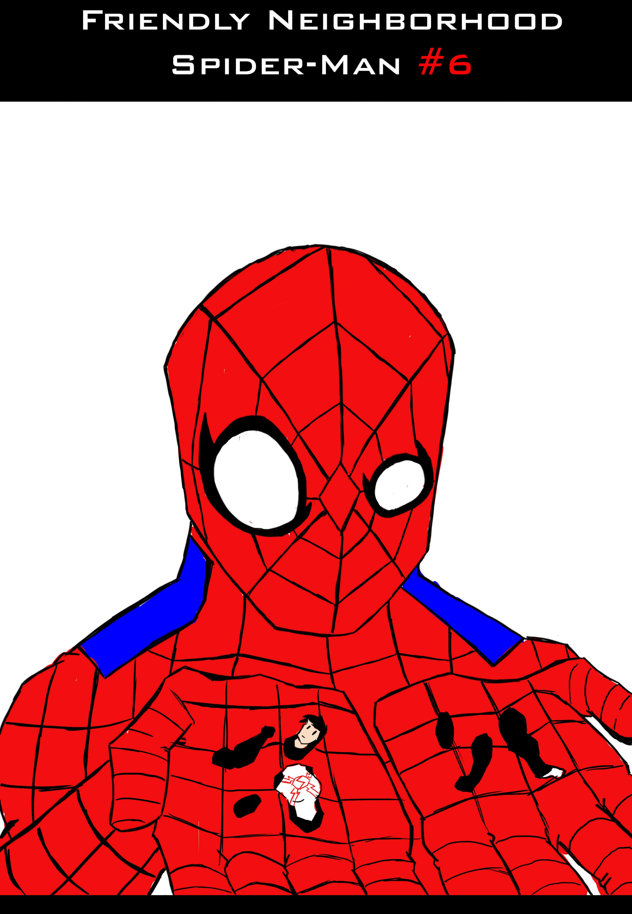 Friendly Neighborhood Spider-man 桌布 壁紙 — 友善鄰居蜘蛛人穿著經典紅藍色蜘蛛網圖案戰衣，白色眼睛，純白色背景。