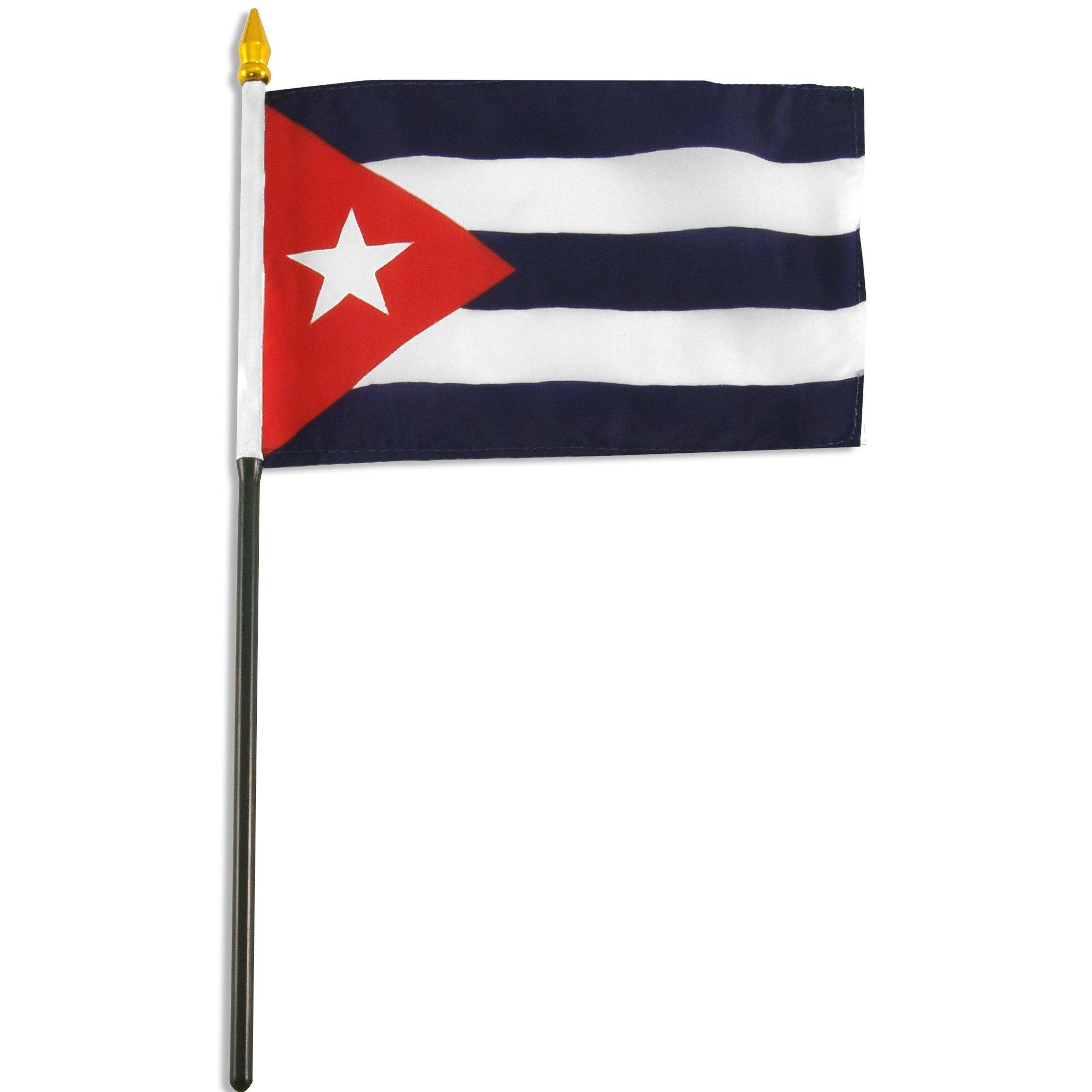 Cuban 桌布 壁紙 — 古巴國旗，帶有紅色三角形、白色星星和藍白條紋，在白色背景的黑色旗杆上飄揚。