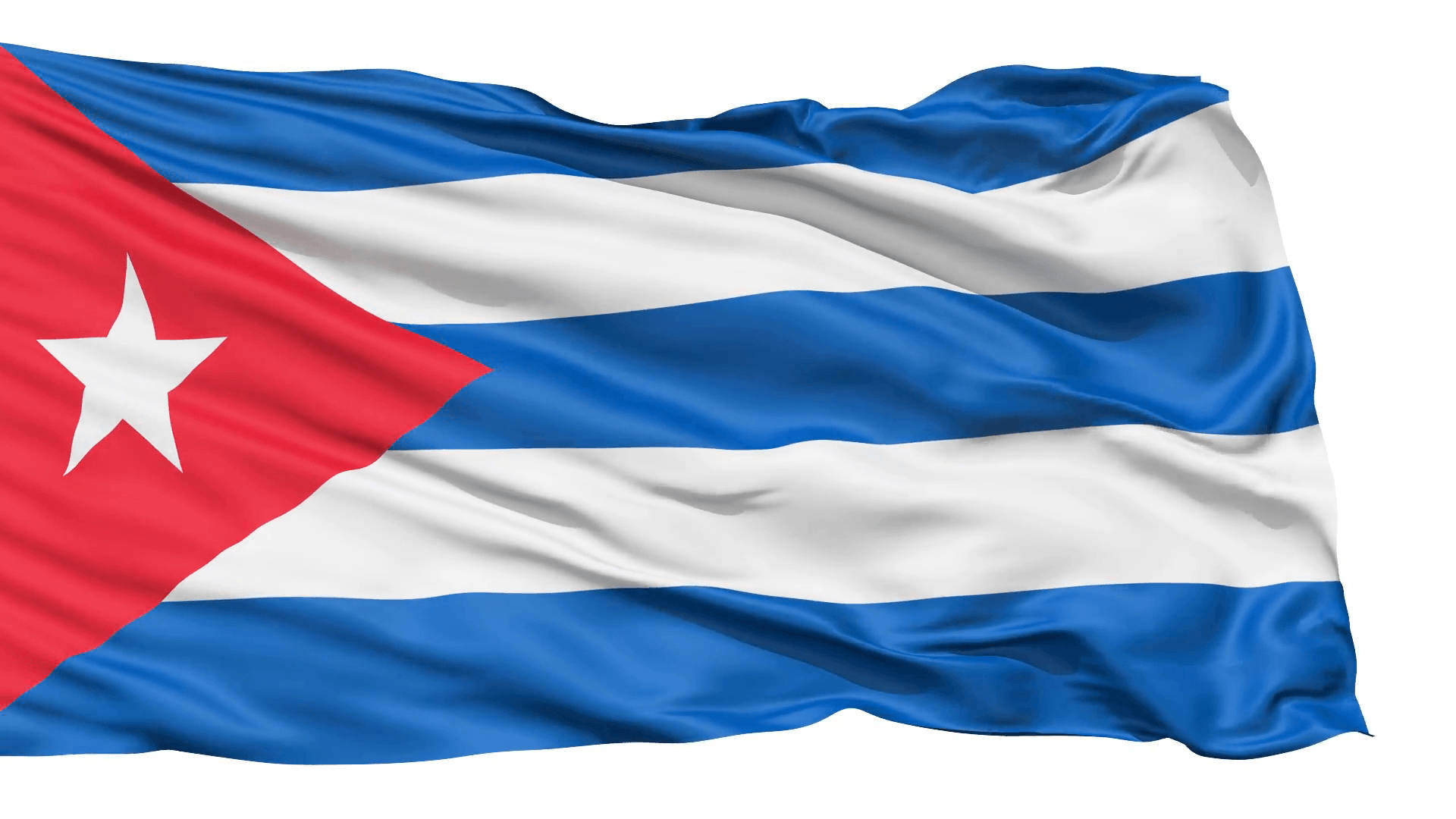 Cuban 桌布 壁紙 — 古巴國旗，帶有紅色三角形、白色星星和藍白條紋，在白色背景上隨風飄揚。