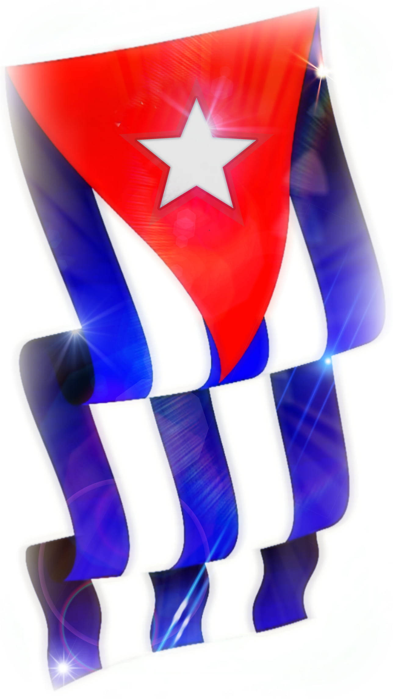 Cuban 桌布 壁紙 — 古巴國旗，帶有鮮明的紅、白、藍條紋和一顆白色星星，在純白背景上散發著耀眼的光芒效果。