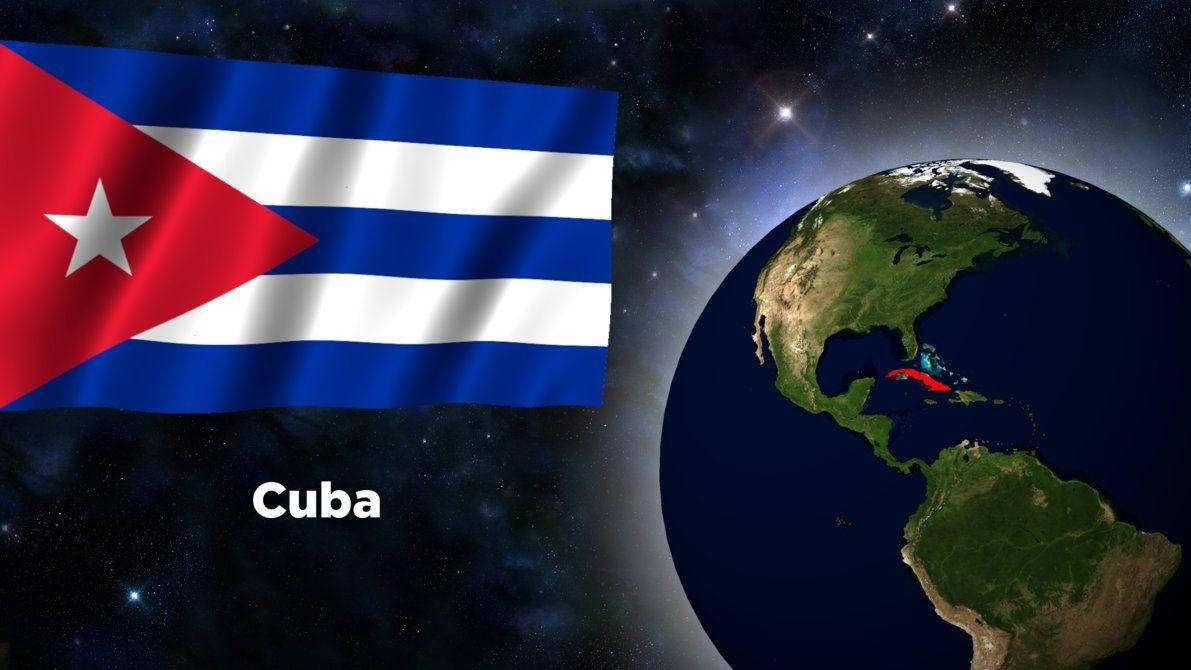 Cuban 桌布 壁紙 — 古巴國旗在繁星點點的地球太空景觀旁飄揚，突顯古巴在加勒比海的位置。