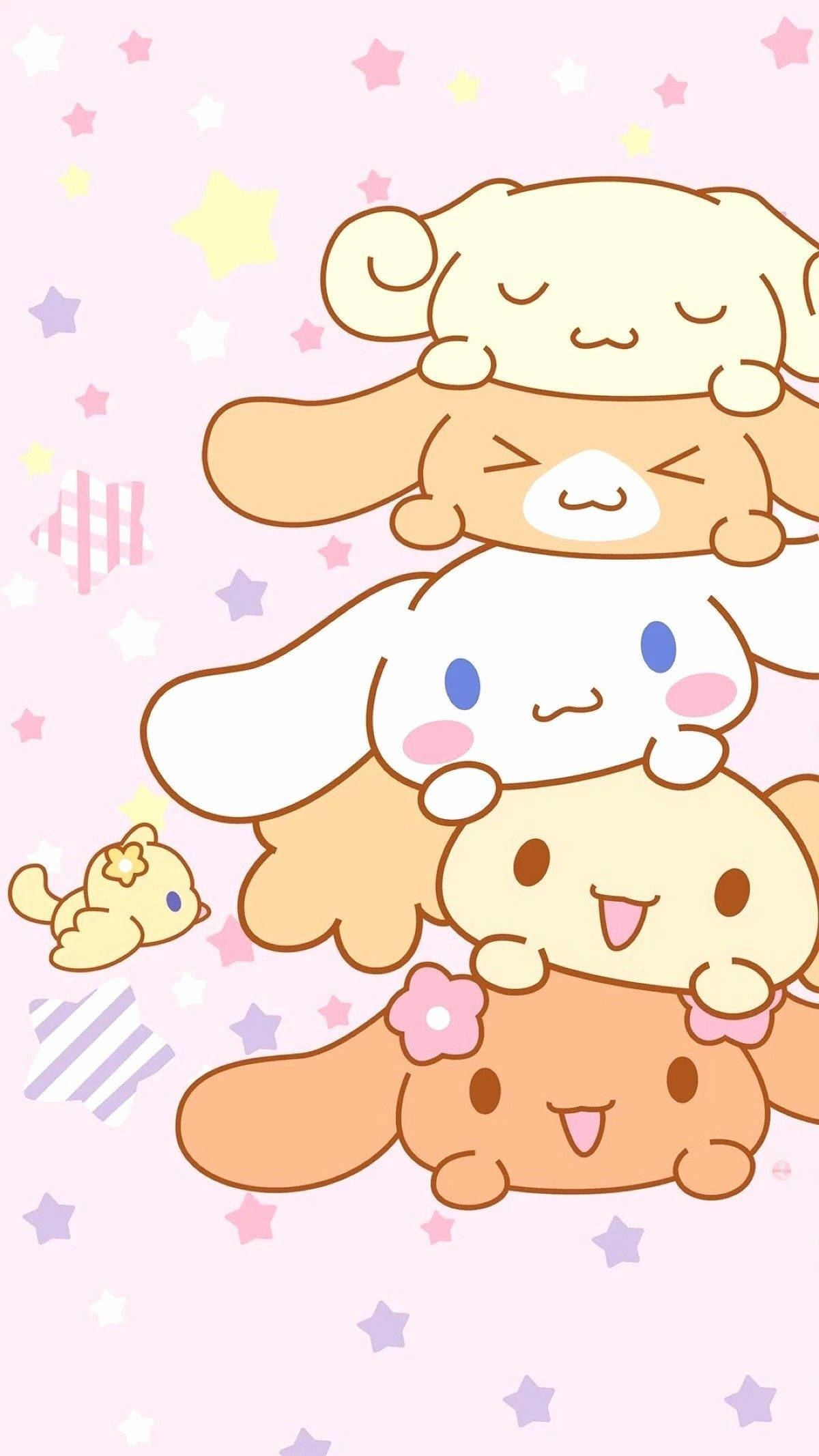 Cute Cartoon Dog 桌布 壁紙 — 可愛動漫角色堆疊，配以星星和柔和色彩，營造俏皮桌布。