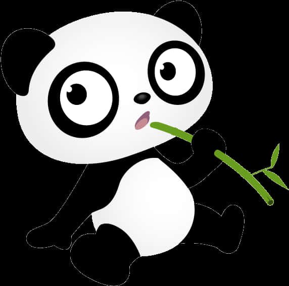 可愛卡通貓熊吃竹子 壁紙