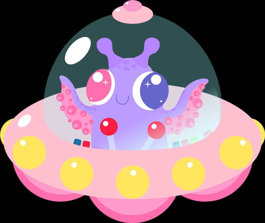 可愛外星人乘坐飛碟插畫 壁紙