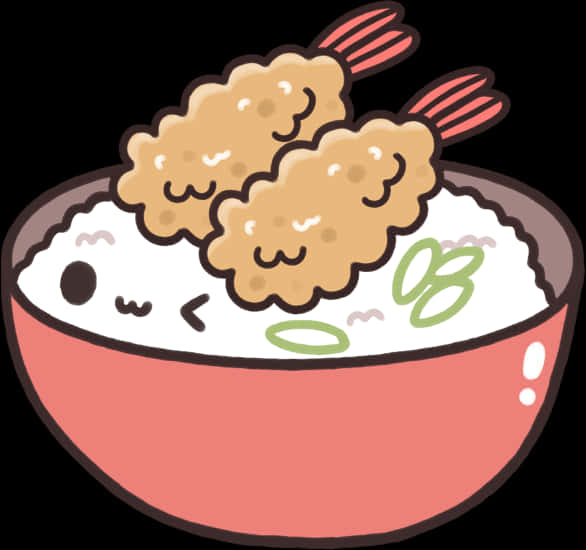 可愛天婦羅飯碗卡通圖案 — 日式藝術 壁紙