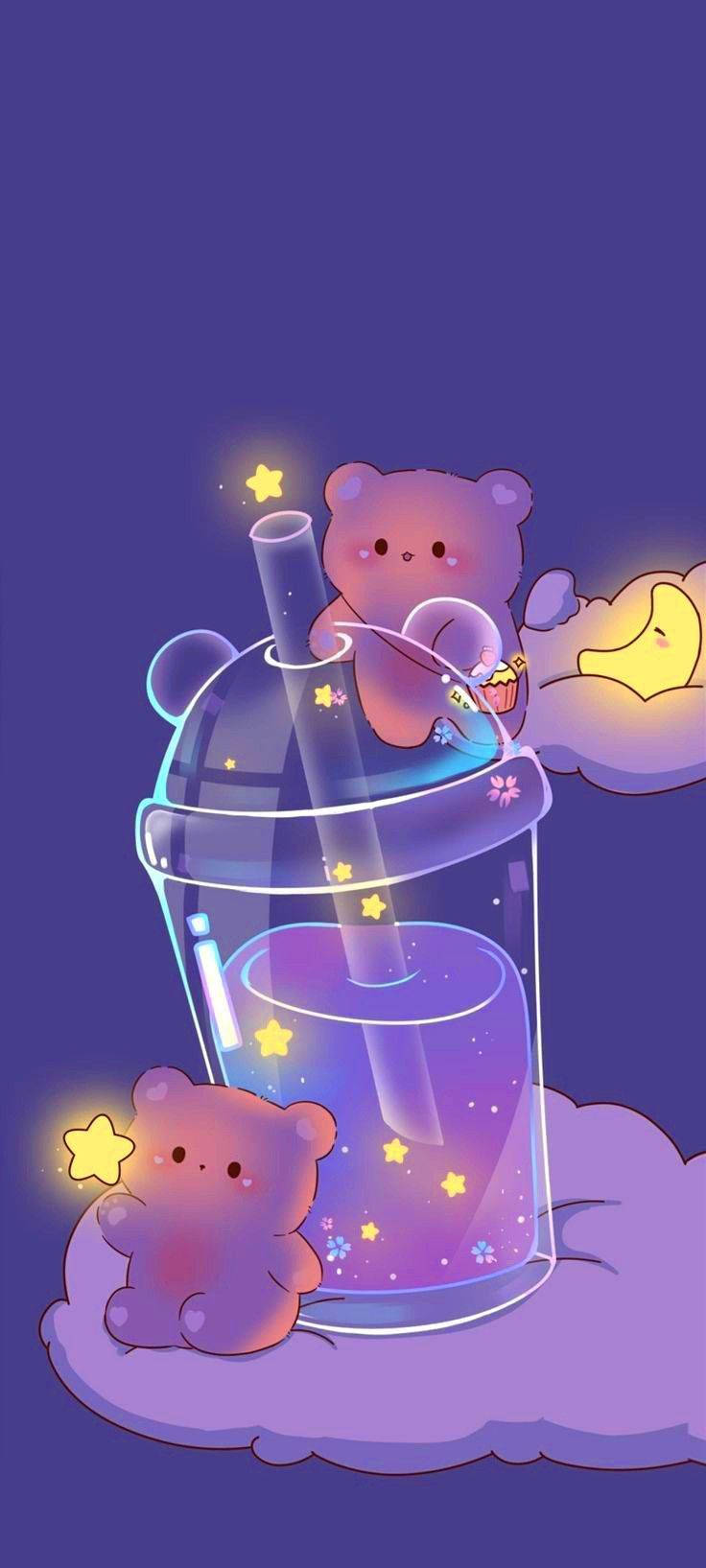 可愛小熊與飲料女孩星系 壁紙