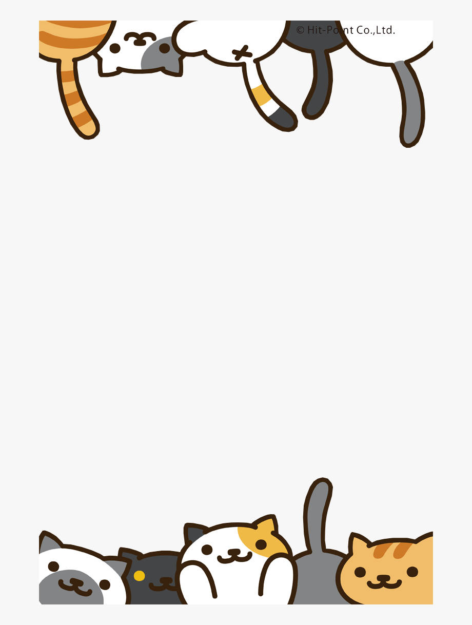 Cute Kawaii Cat 桌布 壁紙 — 可愛的卡通貓咪從頂部和底部邊框探出頭來，帶有簡單粗線條和柔和粉彩顏色。