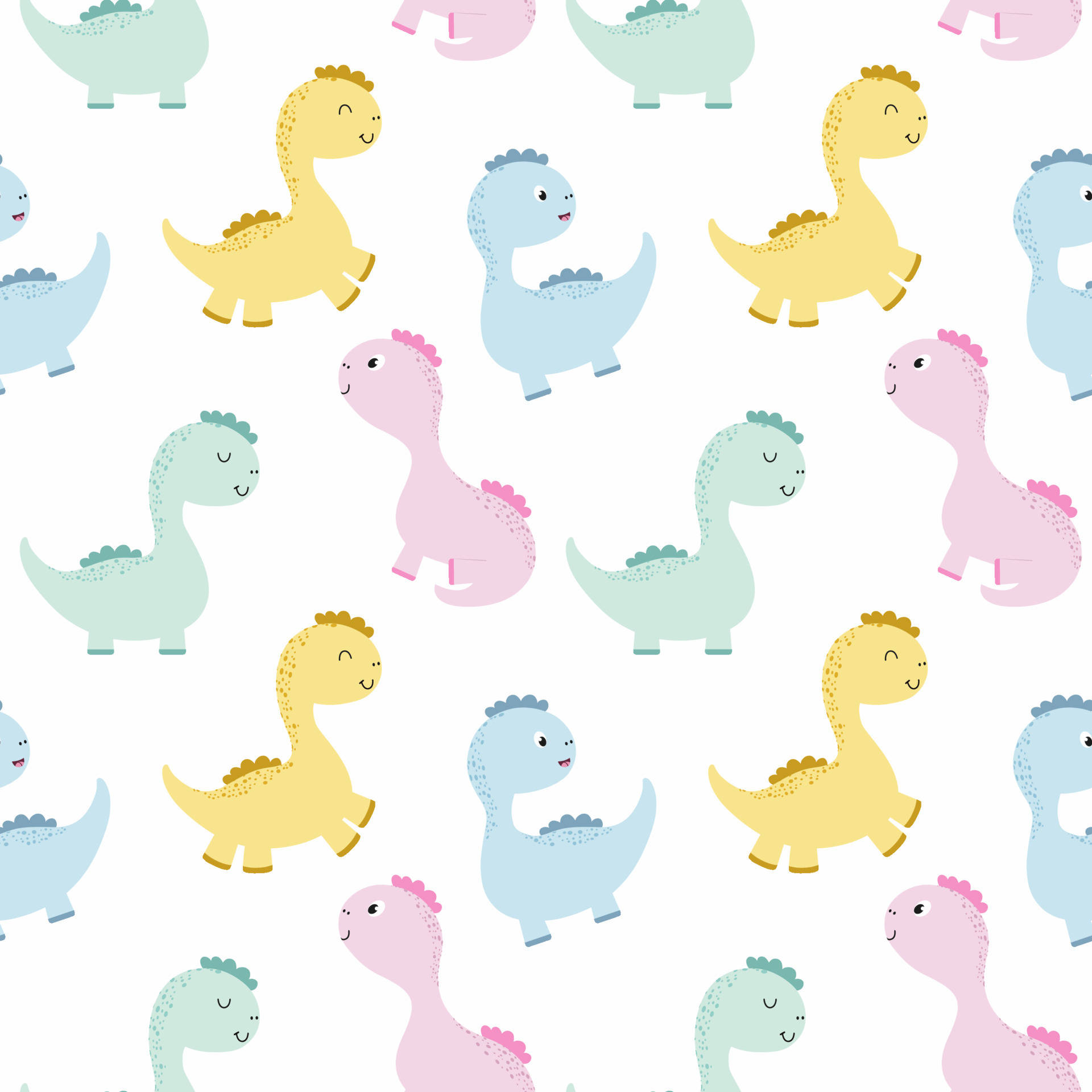 Cute Dinosaur Pattern 桌布 壁紙 — 可愛的粉彩卡通恐龍在乾淨的白色背景上重複圖案。