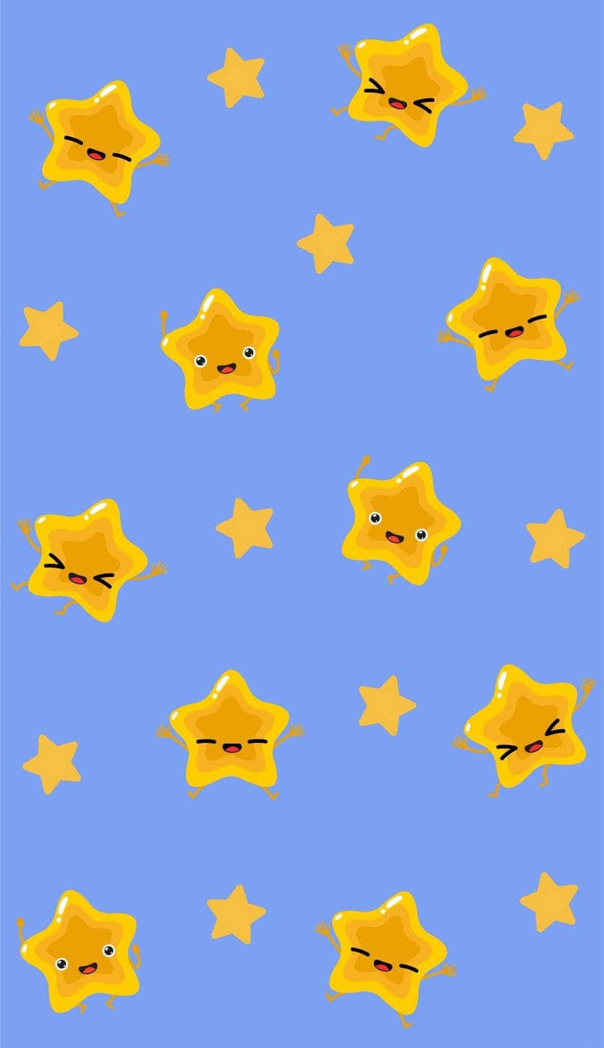 Stars 桌布 壁紙 — 可愛的黃色卡通星星，帶著眨眼的表情，在柔和的藍色背景上頑皮地漂浮。