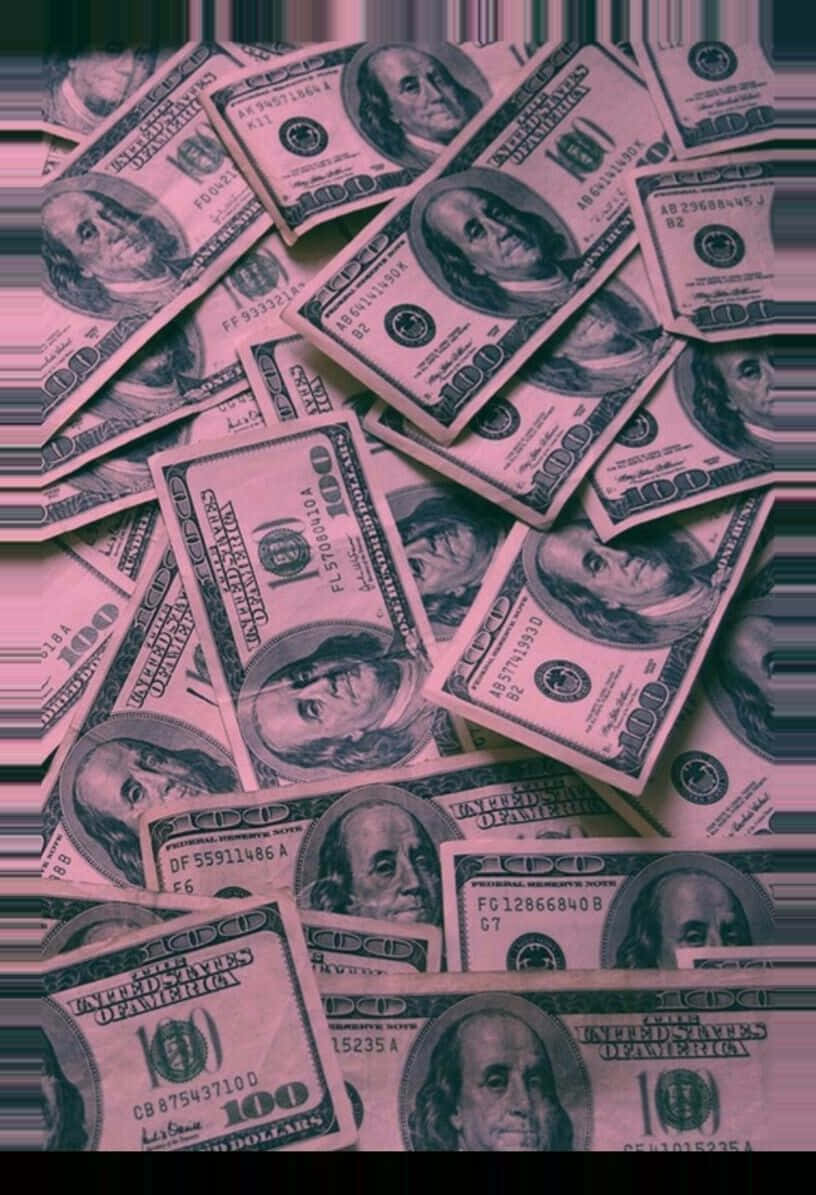 可愛風格的美元現金堆 壁紙