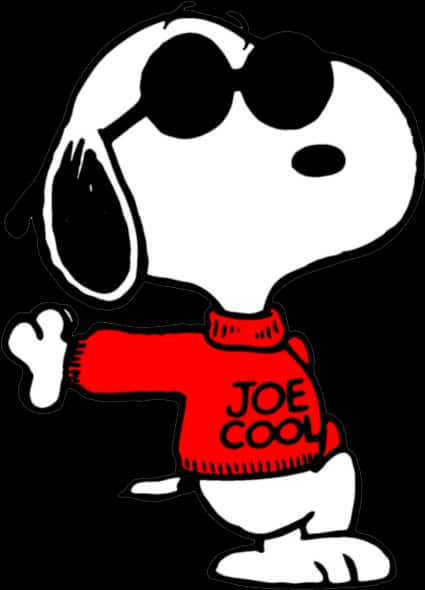 Comics 桌布 壁紙 — 史努比穿著紅色「JOE COOL」毛衣和太陽眼鏡，在黑色背景前擺出酷酷的姿勢。