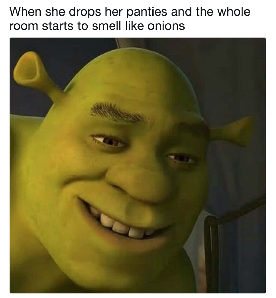 Shrek Funny 桌布 壁紙 — 史瑞克在特寫鏡頭中露出燦爛的笑容，擁有標誌性的綠色皮膚和尖耳朵。