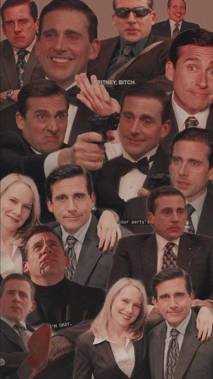 Michael Scott 桌布 壁紙 — 史蒂夫·卡瑞爾在《辦公室》中飾演麥可·史考特的各種標誌性表情和服裝拼貼畫。