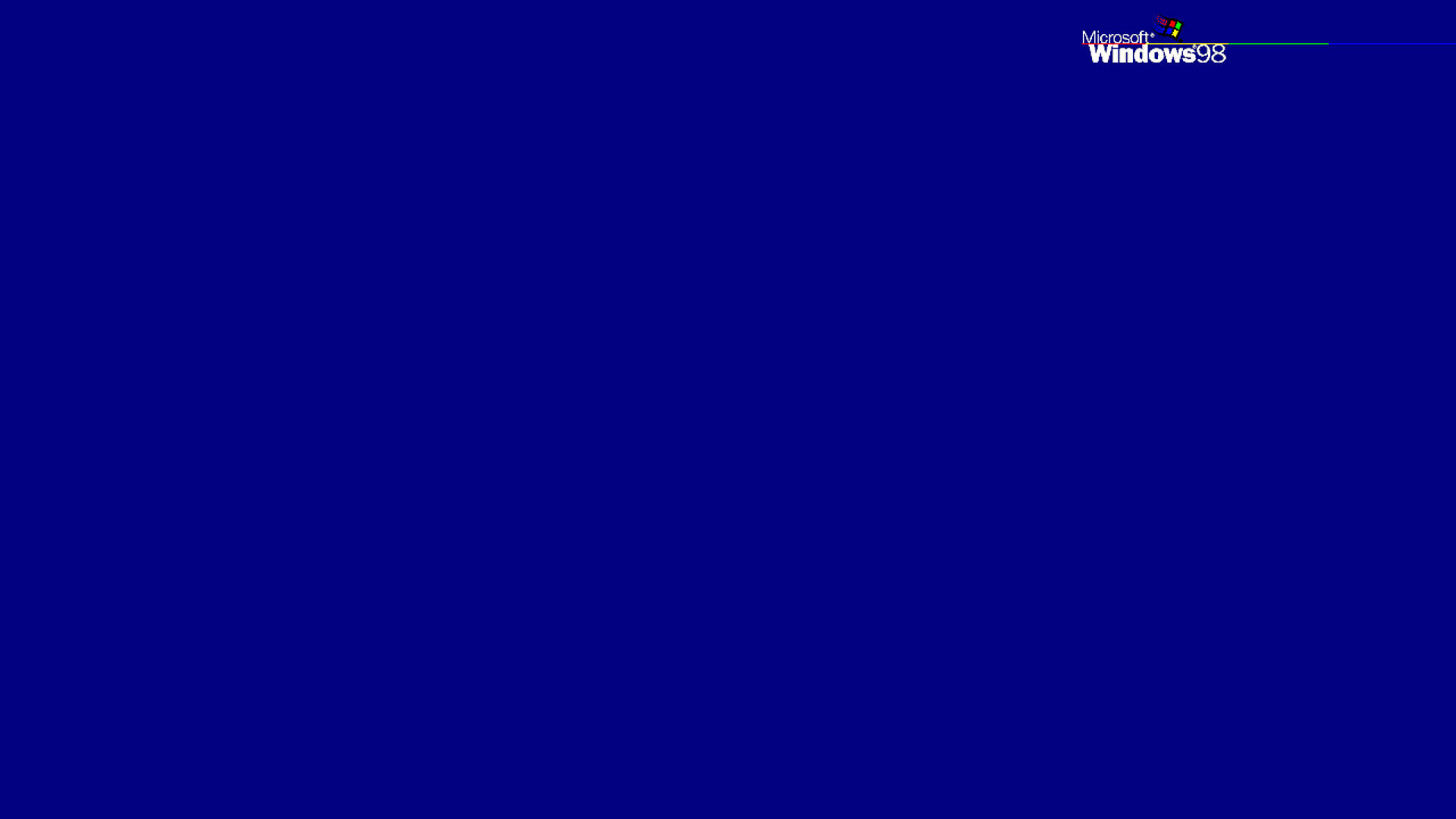 帶有藍色背景和標誌的 Windows 98 操作系統啟動畫面。 — 深藍色 GIF 壁紙