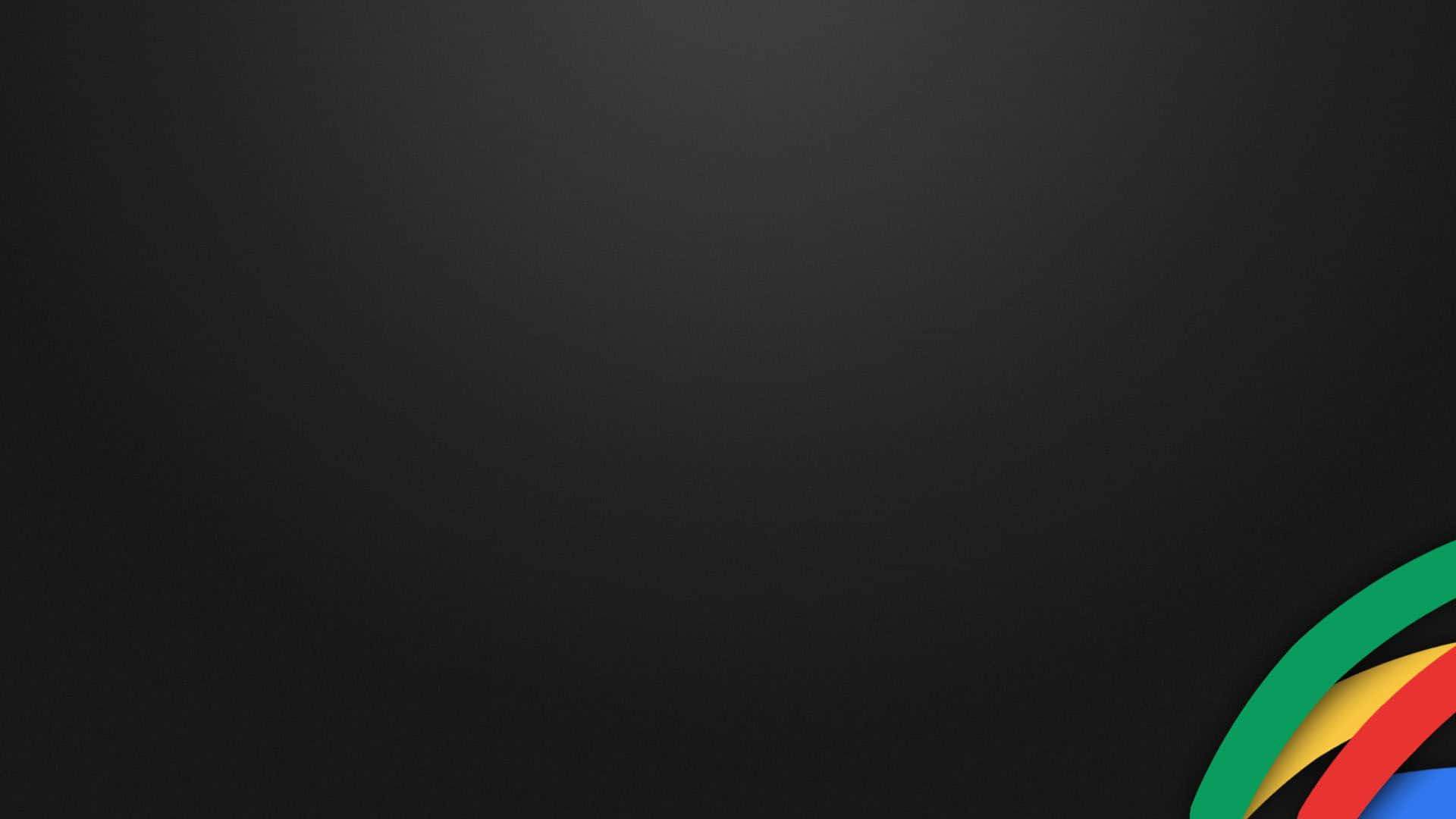 Minimalist Abstract 桌布 壁紙 — 右下角帶有彩色 Google Chrome 標誌曲線的簡約深灰色背景。