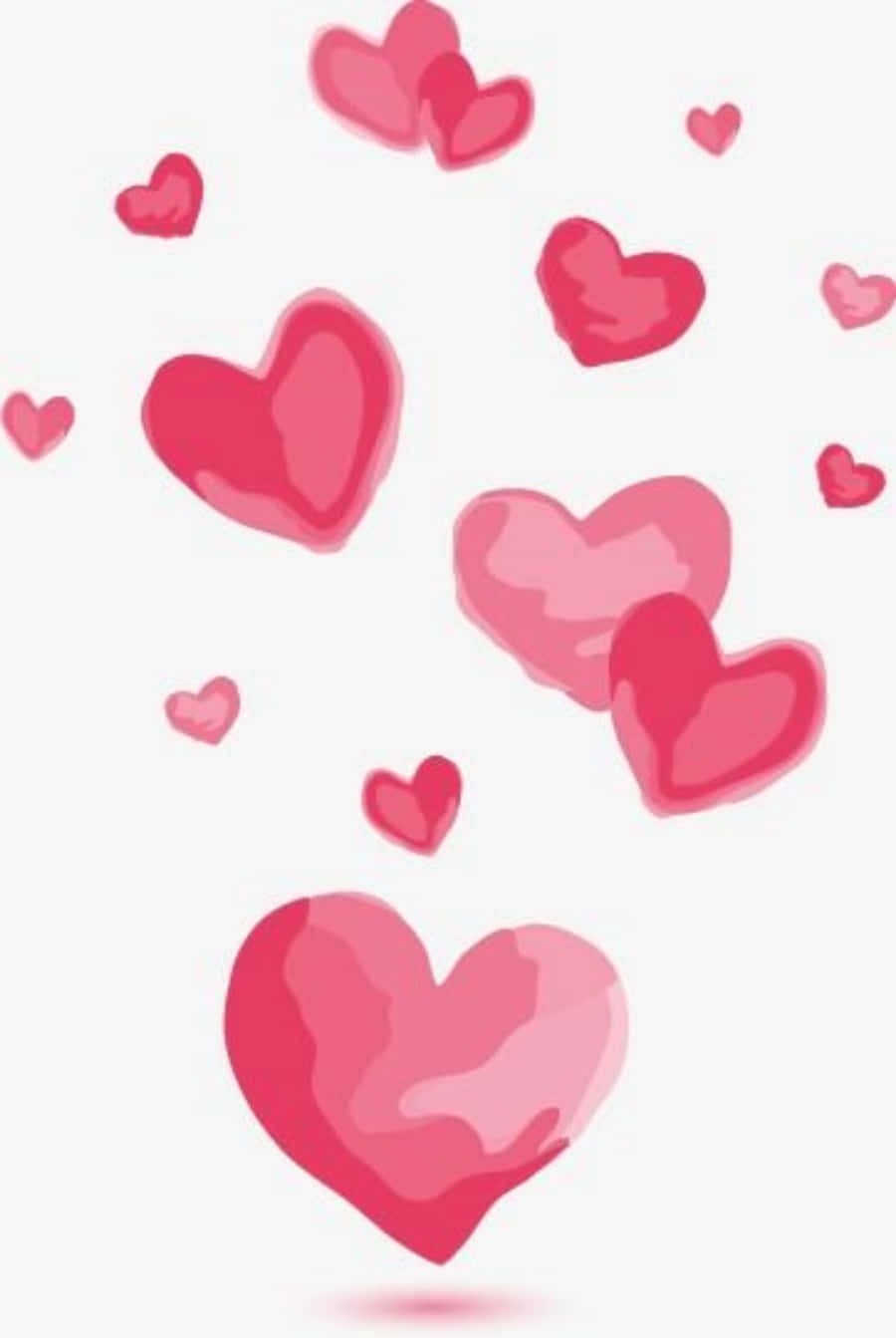 Cartoon Heart 桌布 壁紙 — 各種大小的粉紅色愛心在柔和的白色背景上以俏皮的散落圖案輕輕漂浮。