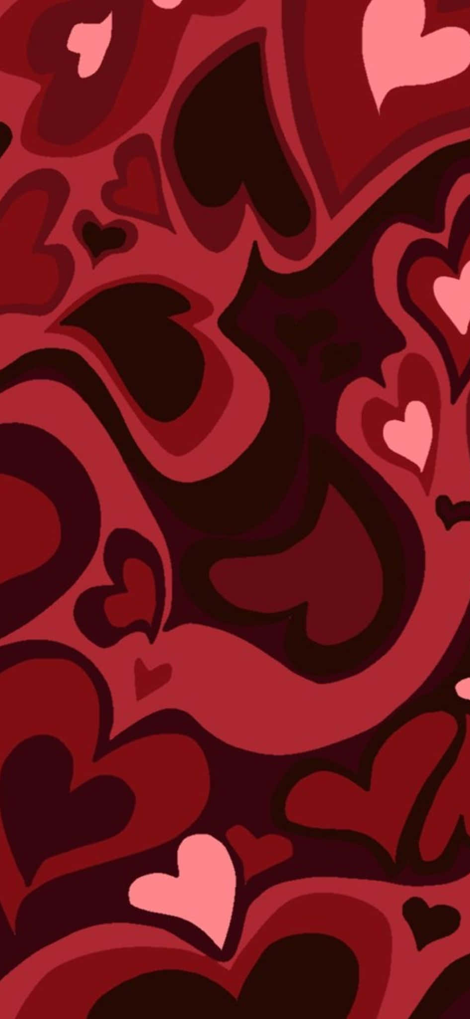 Soft Red Aesthetic 桌布 壁紙 — 各種深淺不一的紅色心形漩渦圖案，營造出大膽浪漫的桌布。