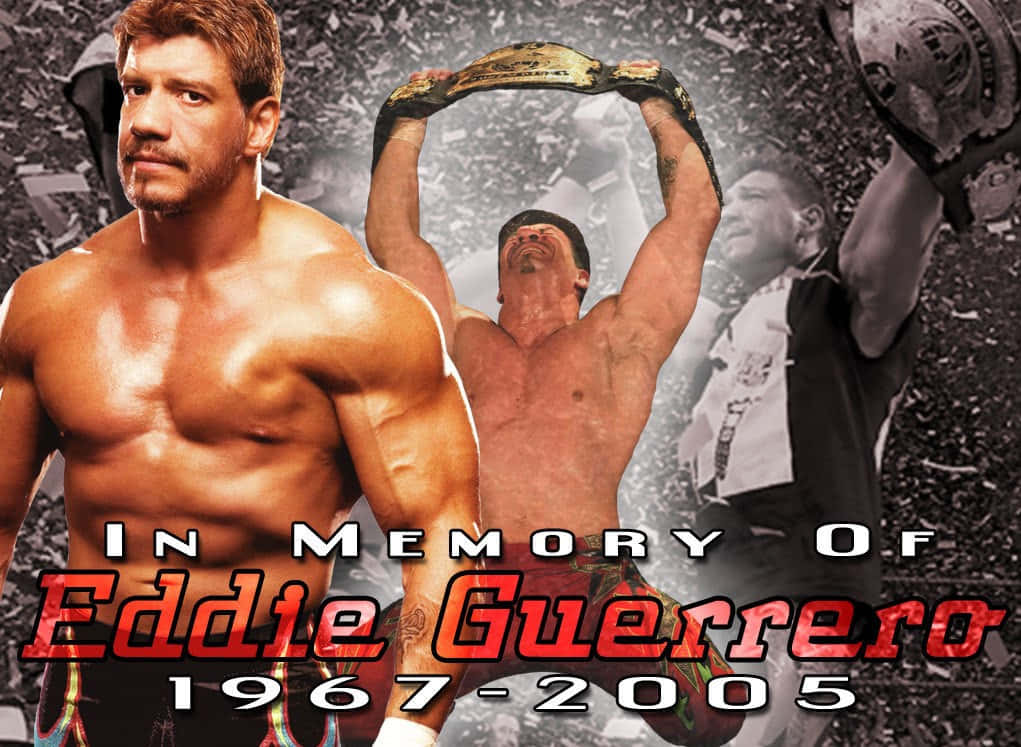 Wrestling 桌布 壁紙 — 向 Eddie Guerrero 致敬的拼貼畫，以肌肉發達的摔角手肖像和冠軍腰帶為特色，背景粗糙有質感。