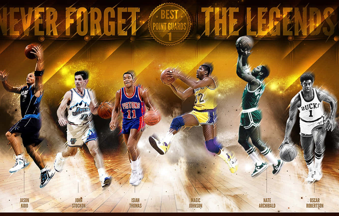 poster 桌布 壁紙 — 向傳奇NBA控球後衛在金色聚光燈下的球場上動態致敬。