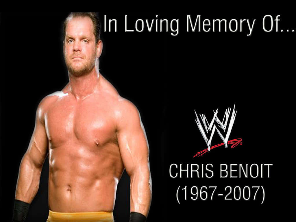 professional 桌布 壁紙 — 向摔角手 Chris Benoit 致敬的肖像，黑色背景，帶有 WWE 標誌和紀念文字。